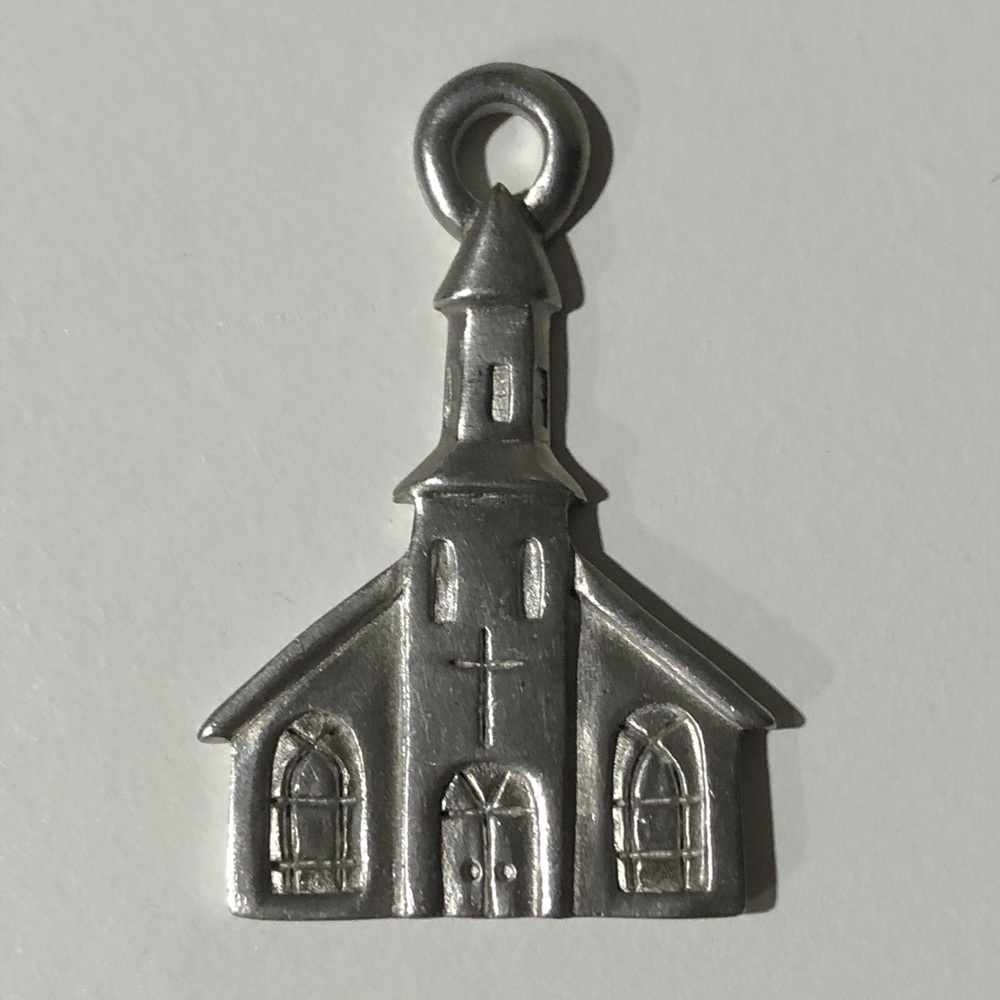 5for$20📗Silver Tone Church Pendant Or Charm